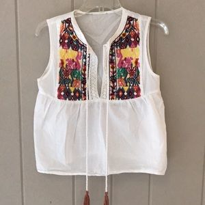 Embroidered White Sleeveless Blouse